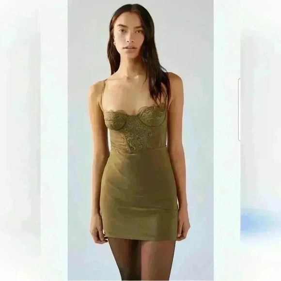 Urban Outfitters Olive Corset Mini Dress Size Medium - Picture 1 of 7